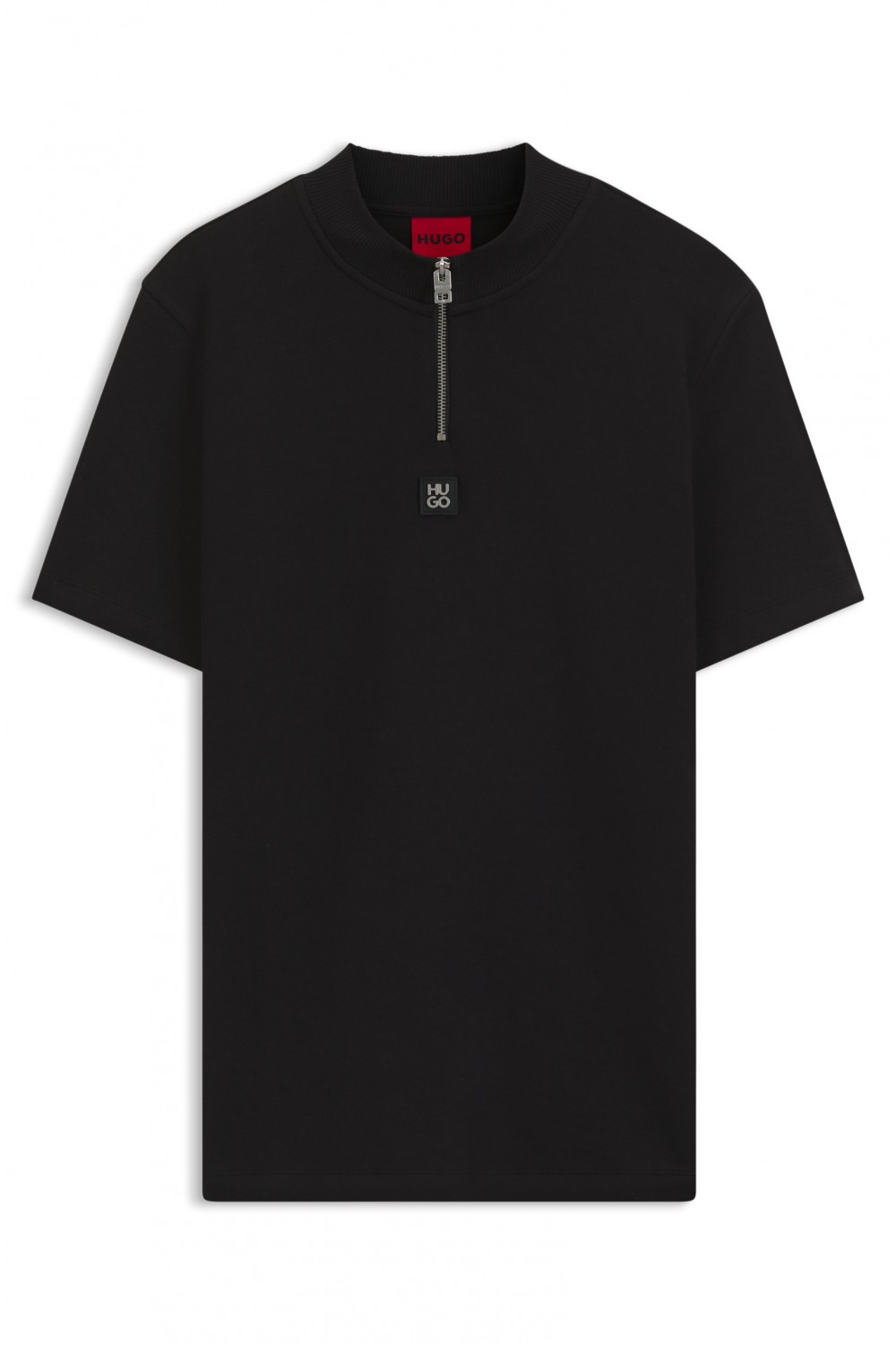 HUGO COTTON BLEND T-SHIRT WITH ZIPPER NECK BLACK 50563018-001