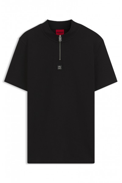 HUGO COTTON BLEND T-SHIRT WITH ZIPPER NECK BLACK 50563018-001
