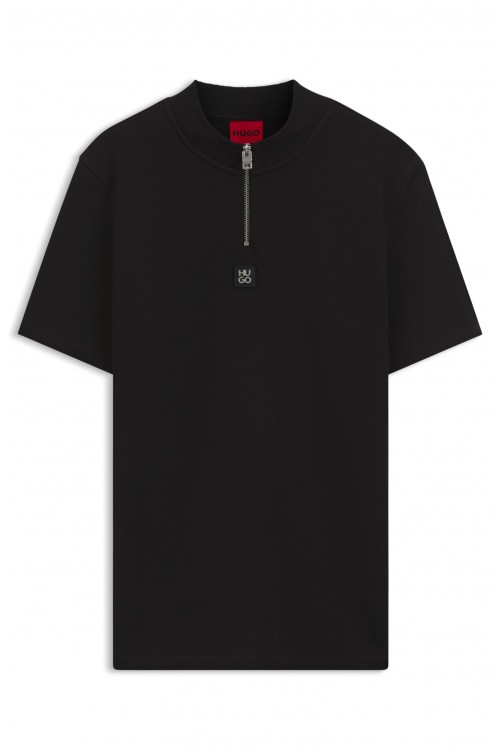 HUGO COTTON BLEND T-SHIRT WITH ZIPPER NECK BLACK 50563018-001