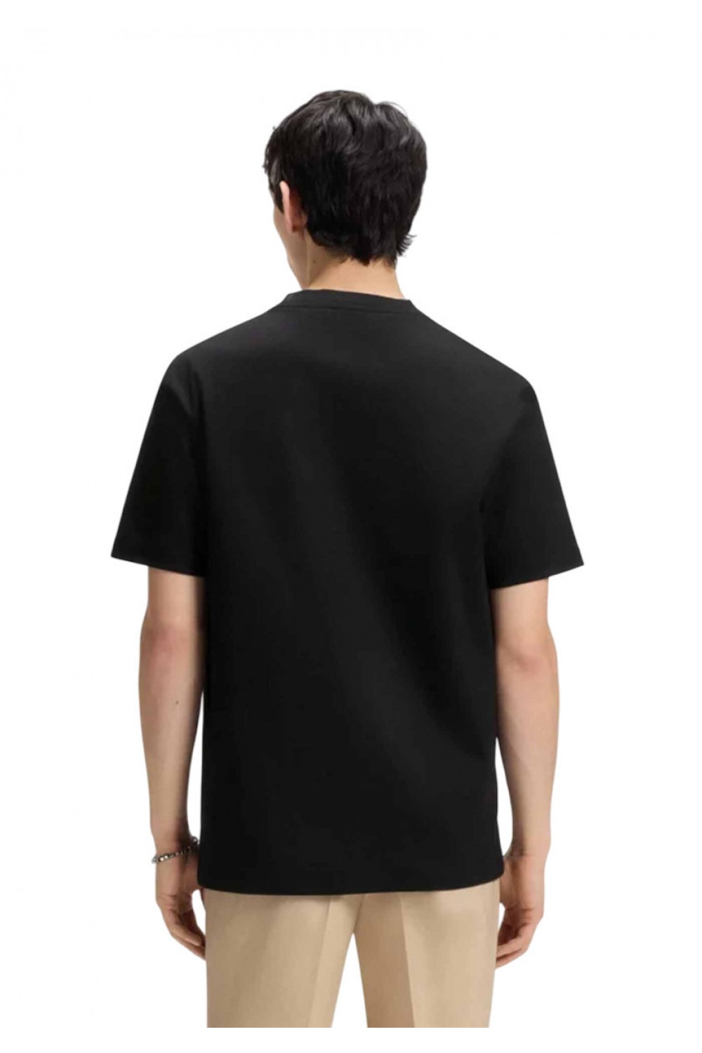 HUGO INTERLOCK COTTON REGULAR FIT T-SHIRT WITH STACKED LOGO BLACK 50505201-002
