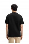 HUGO INTERLOCK COTTON REGULAR FIT T-SHIRT WITH STACKED LOGO BLACK 50505201-002