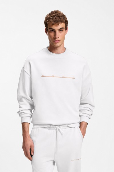 HUGO DATRISWEAT COTTON SEATSHIRT WITH LOGO WHITE 50568124-100