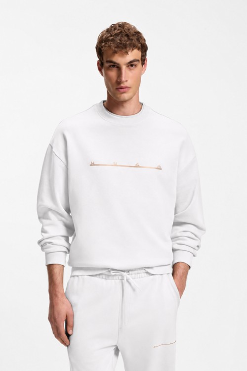 HUGO DATRISWEAT COTTON SEATSHIRT WITH LOGO WHITE 50568124-100