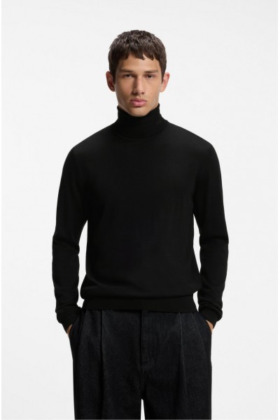 HUGO MERINO-WOOL ROLLNECK SWEATER WITH LOGO BLACK 50474174-001