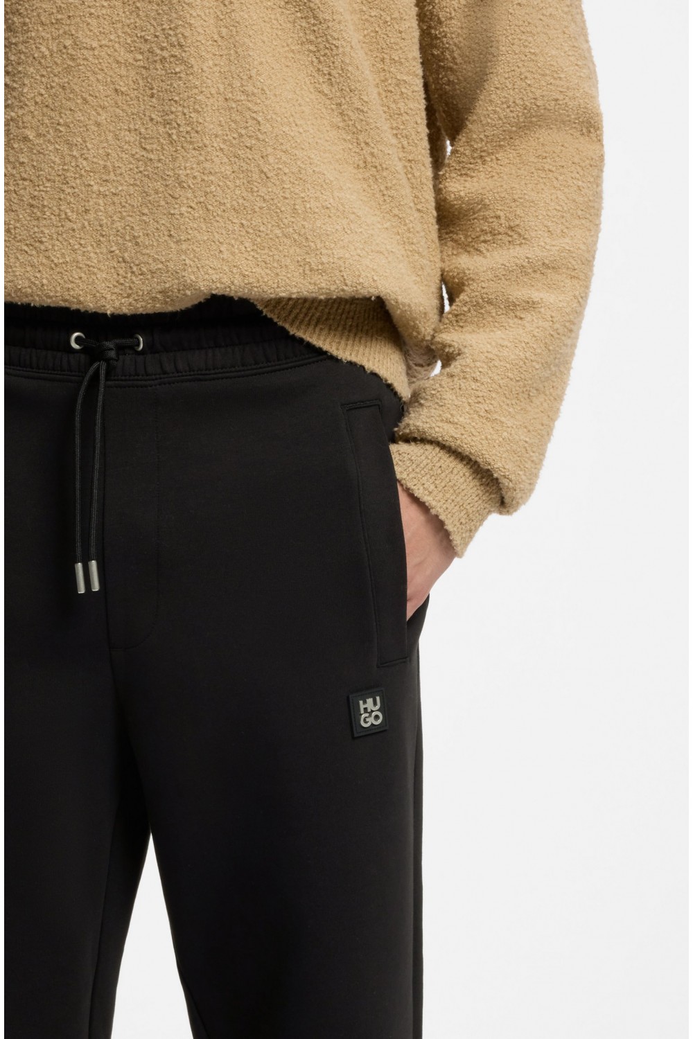HUGO DIMACS COTTON BLEND TRACKSUIT BOTTOMS WITH STACKED LOGO BLACK 50533695-002