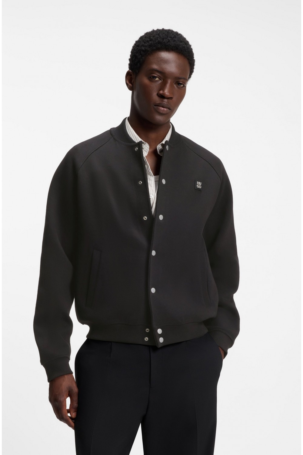 HUGO DABIN INTERLOCK-JERSEY BOMBER JACKET WITH LOGO BLACK 50563037-001