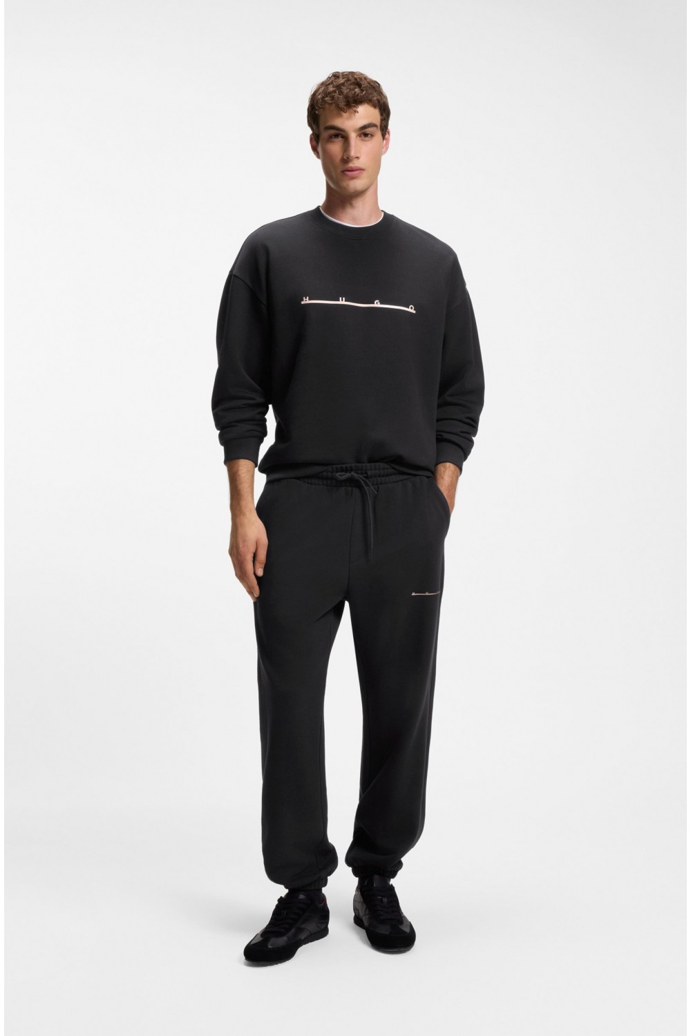 HUGO DATRIPANT RELAXED-FIT COTTON TRUSERS BLACK 50568125-001