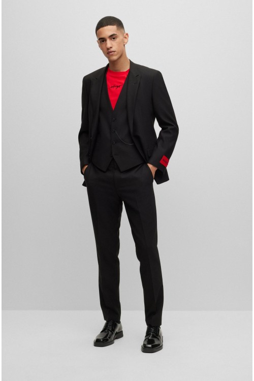 HUGO THREE PIECE SLIM-FIT SUIT BLACK 50495023-001