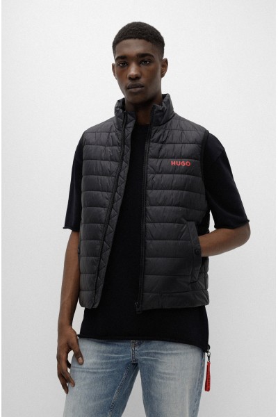 HUGO WATER-REPELLENT PADDED GILET WITH CONTRAST LOGO BLACK 50468742-001