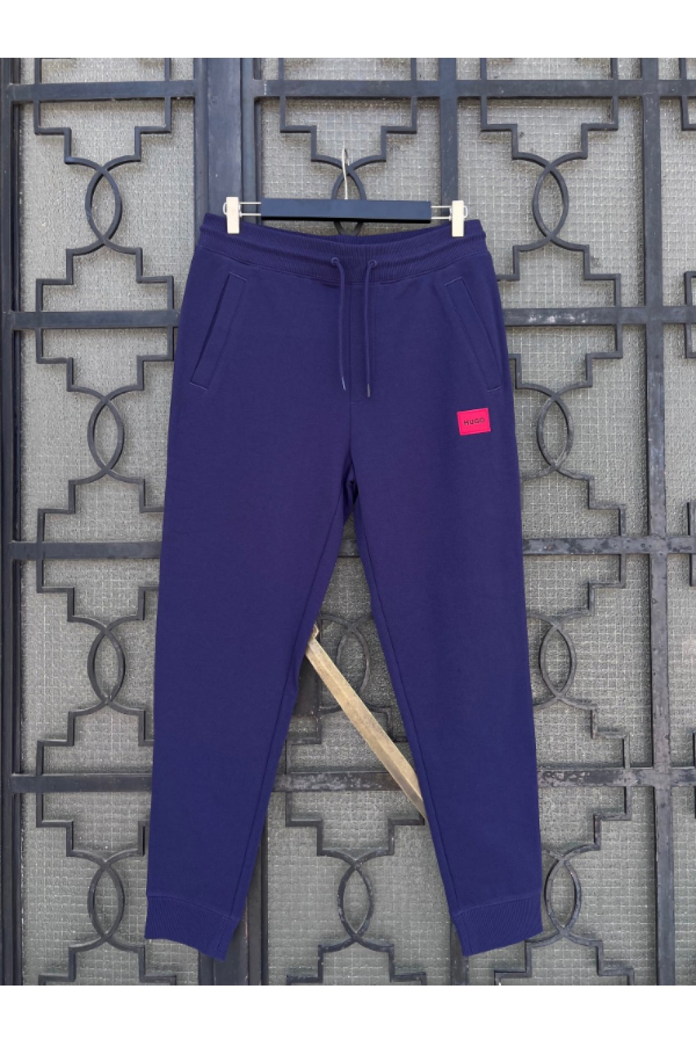 HUGO TRACKSUIT COTTON-TERRY BOTTOMS WITH LOGO LABEL BLUE 50447963-418
