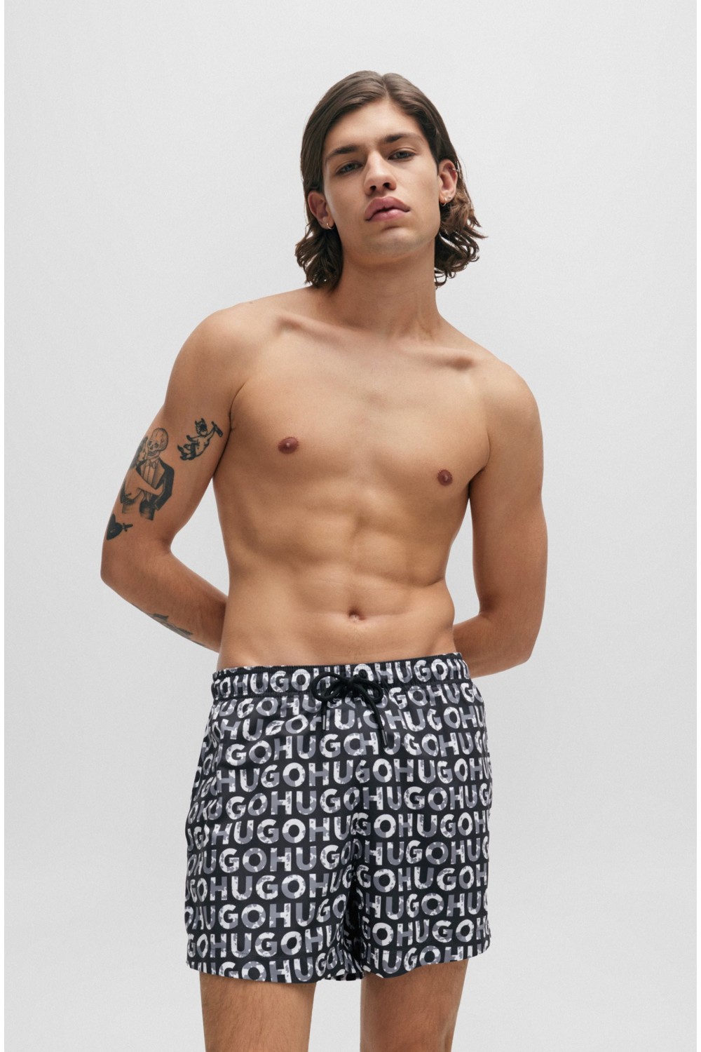 HUGO RECYCLED-MATERIAL SWIM SHORTS WITH LOGO PRINT 50474322-002