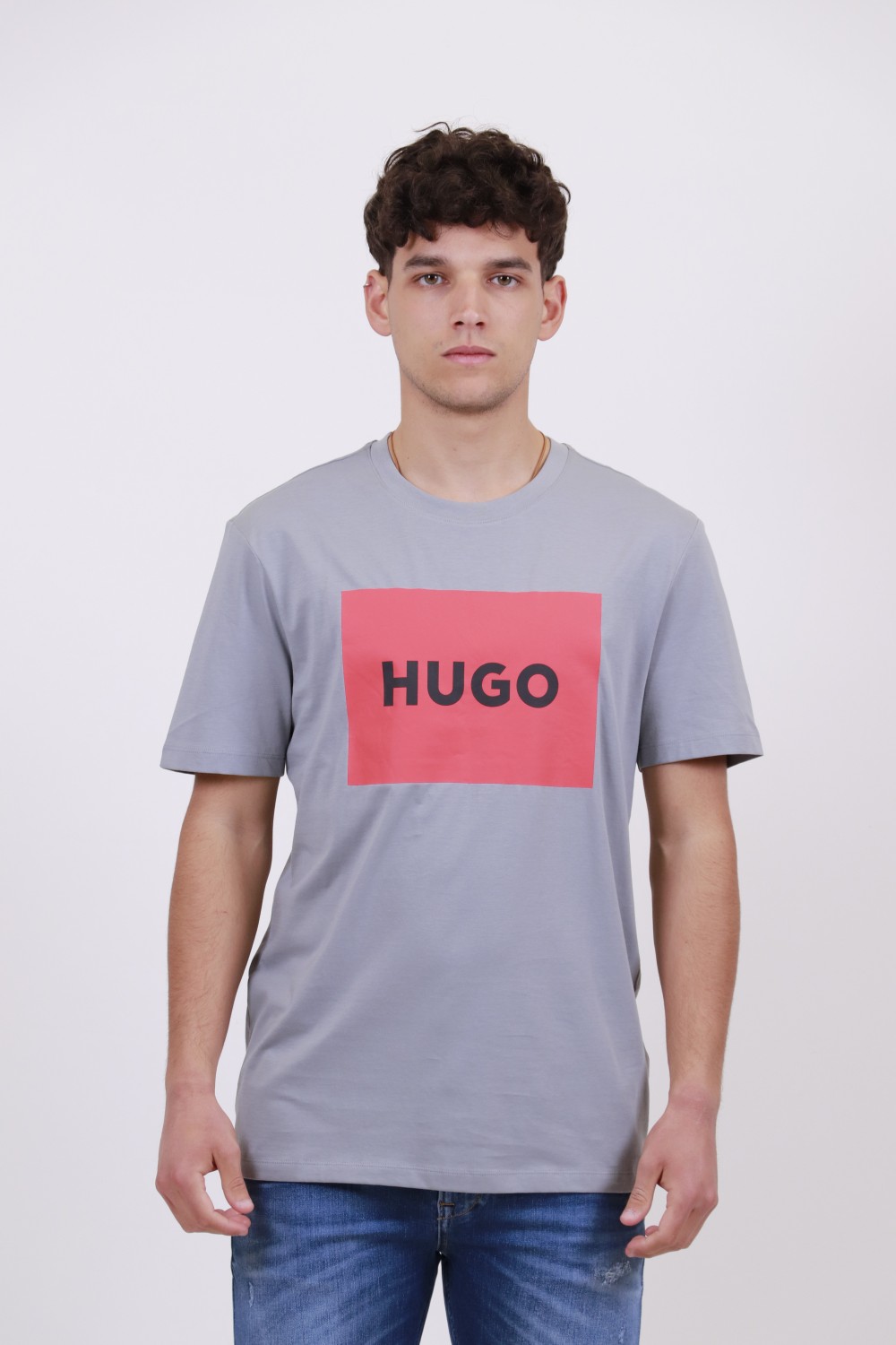 HUGO T-SHIRT WITH RED LOGO GRAY 50467952-039