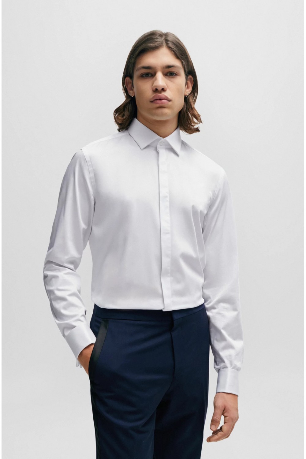 HUGO SLIM-FIT DRESS SHIRT IN STRETCH-COTTON SATIN WHITE 50508549-199