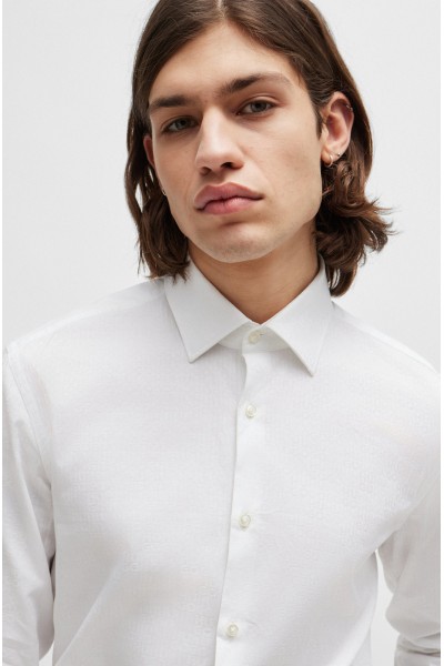 HUGO SLIM-FIT SHIRT IN COTTON WITH A STACKED-LOGO JACQUARD WHITE 50500965-199