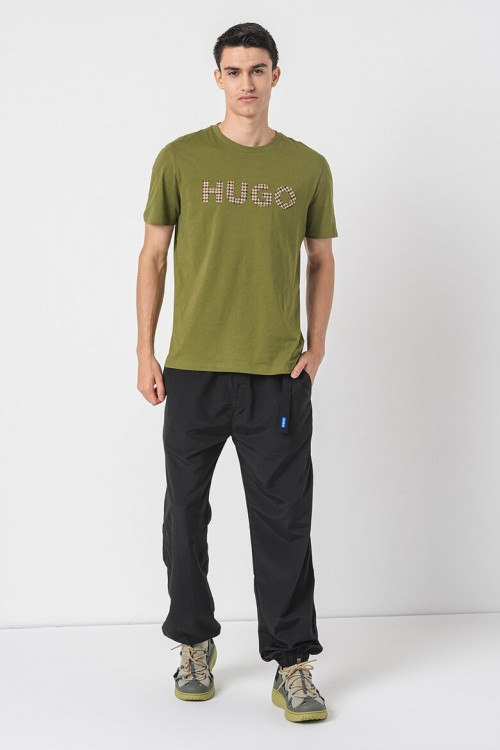 HUGO COTTON JERSEY T-SHIRT DULIVIO GREEN BROWN LOGO 50519724-386