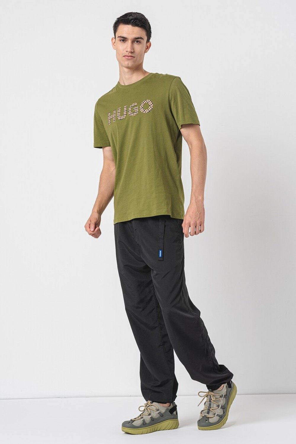 HUGO COTTON JERSEY T-SHIRT DULIVIO GREEN BROWN LOGO 50519724-386
