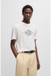 HUGO COTTON JERSEY T-SHIRT WITH GEOMETRIC LOGO EMBROIDERY WHITE 50534934-102
