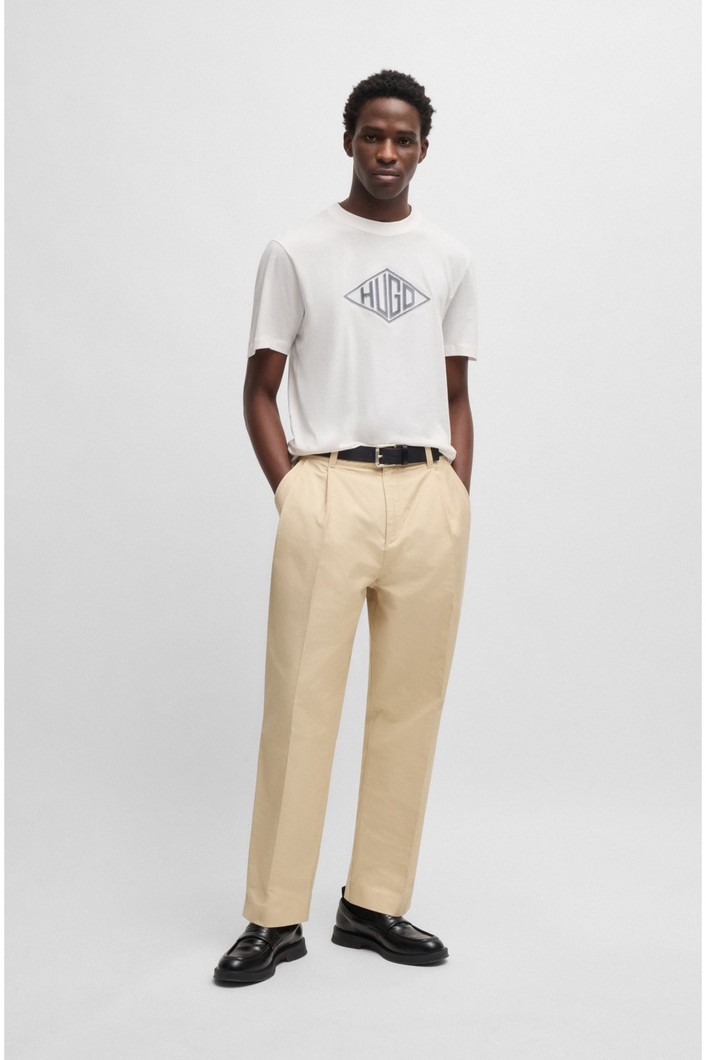 HUGO COTTON JERSEY T-SHIRT WITH GEOMETRIC LOGO EMBROIDERY WHITE 50534934-102