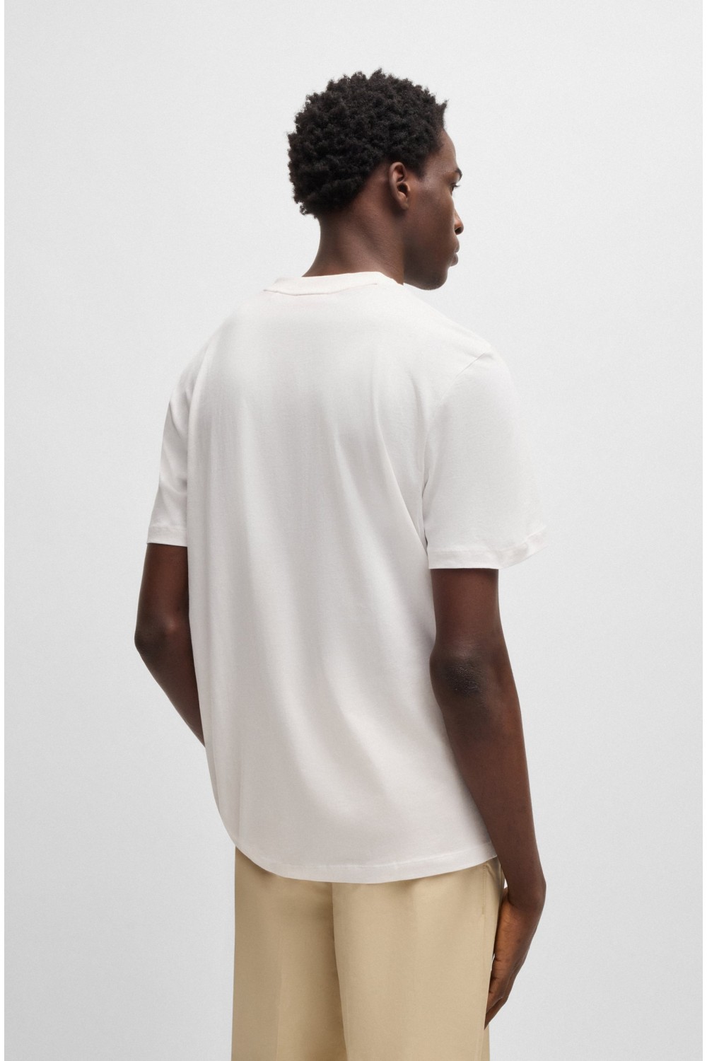 HUGO COTTON JERSEY T-SHIRT WITH GEOMETRIC LOGO EMBROIDERY WHITE 50534934-102