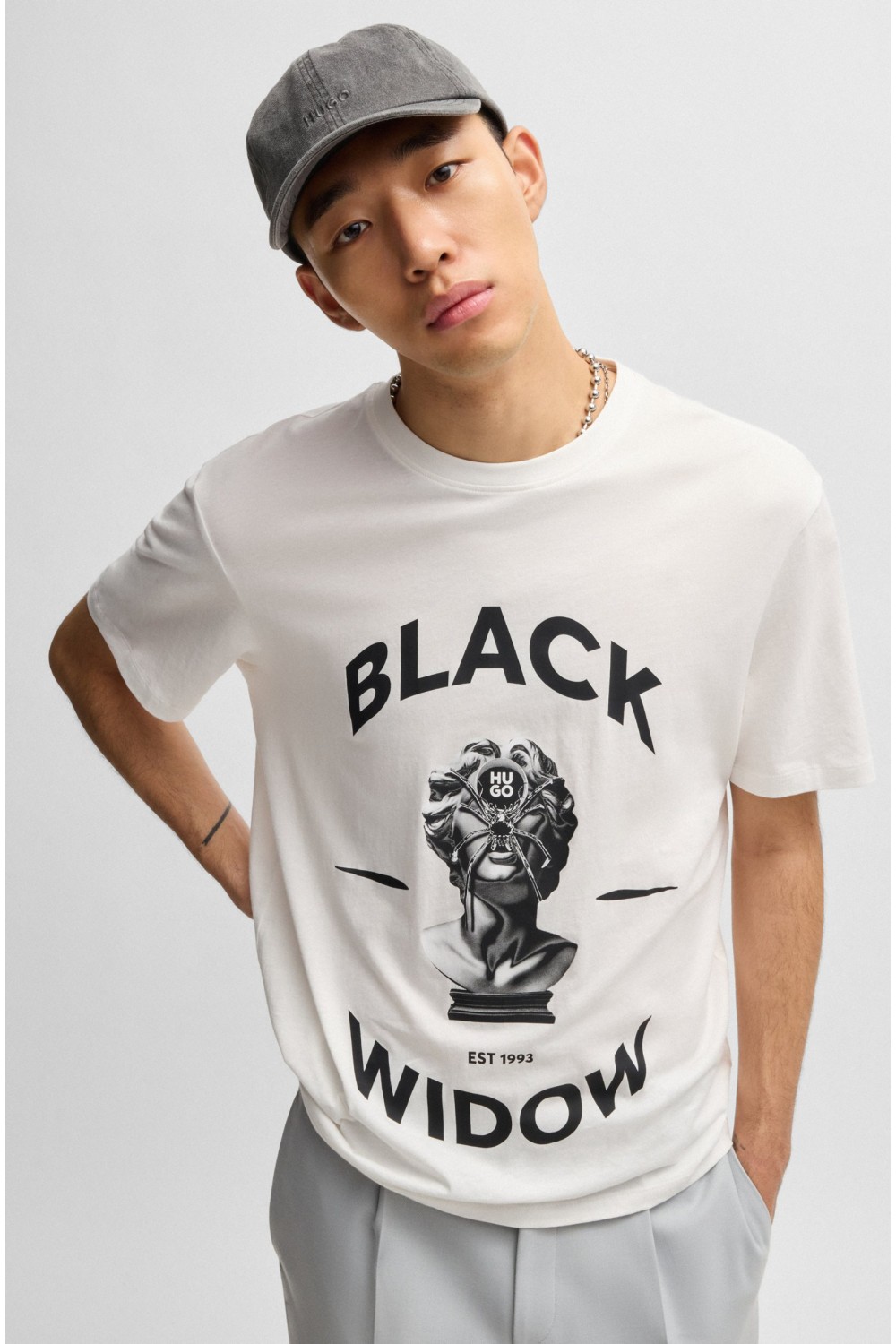 HUGO COTTON JERSEY T-SHIRT WITH SPIDER GRAPHIC PRINT WHITE 50530684-102