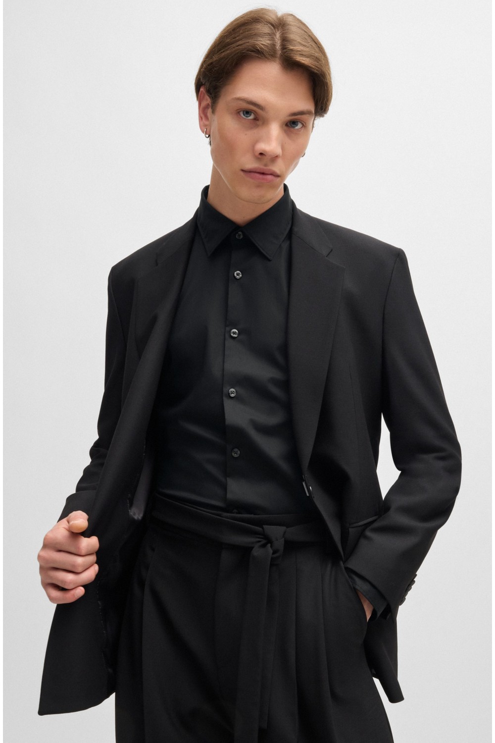 HUGO SLIM FIT POPLIN SHIRT ERMO BLACK WITH STACKED LOGO 50505315-001