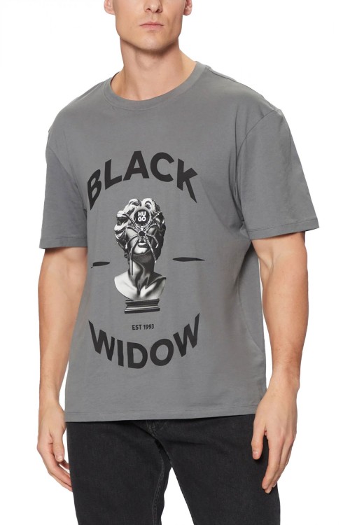 HUGO COTTON JERSEY T-SHIRT WITH SPIDER GRAPHIC PRINT GREY 50530684-086