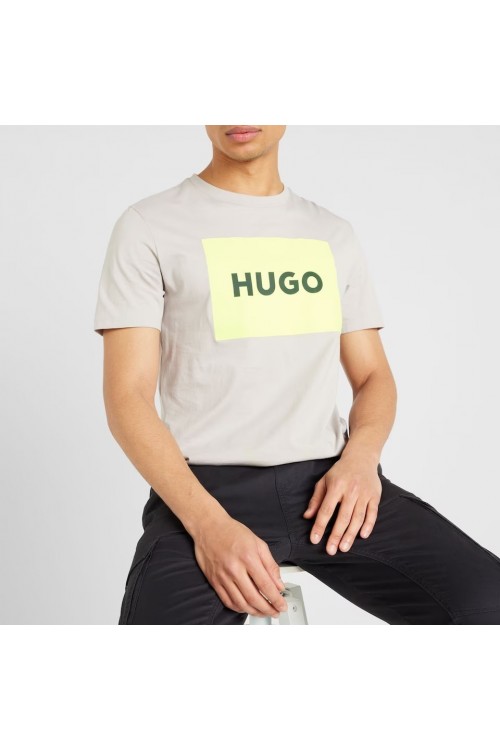 HUGO COTTON JERSEY T-SHIRT DULIVE BEIGE WITH YELLOW LOGO 50467952-055