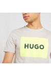 HUGO COTTON JERSEY T-SHIRT DULIVE BEIGE WITH YELLOW LOGO 50467952-055