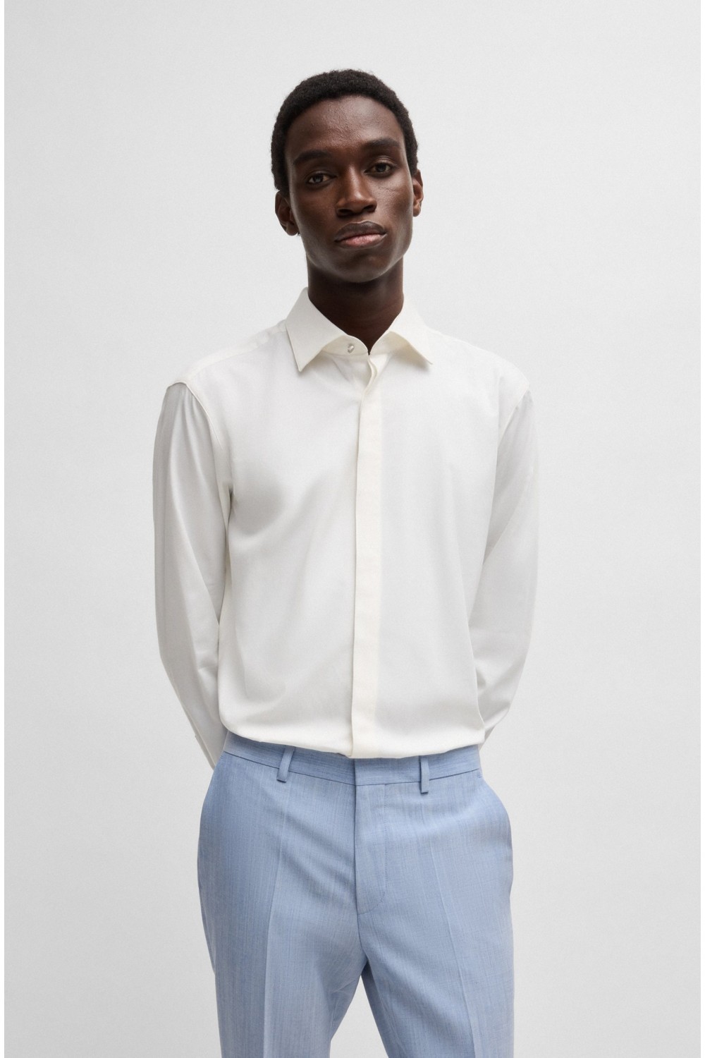 HUGO MODERN FIT COTTON SATEN SHIRT WHITE 50539717-199