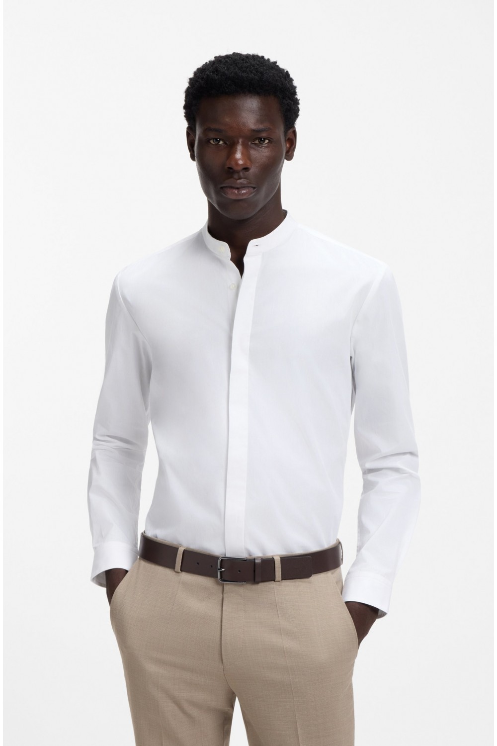 HUGO SLIM FIT MAO COTTON SHIRT KALEB WHITE 50554690-199