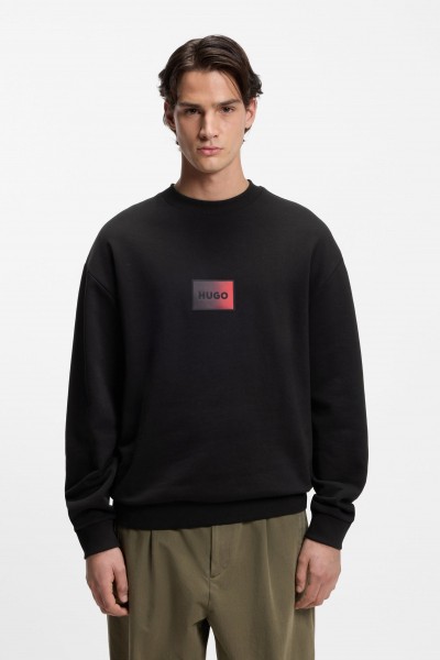 HUGO COTTON-TERRY SWEATSHIRT WITH GRADIENT LOGO BLACK 50553134-001 