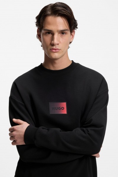 HUGO COTTON-TERRY SWEATSHIRT WITH GRADIENT LOGO BLACK 50553134-001 