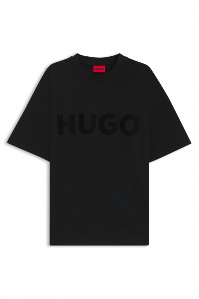 HUGO OVERSIZED FIT T-SHIRT WITH DECORATIVE REFLECTIVE LOGO BLACK 50525765-001