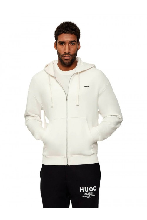 HUGO HOODIE IN COTTON TERRY WITH PRINTED LOGO WHITE 50548651-102