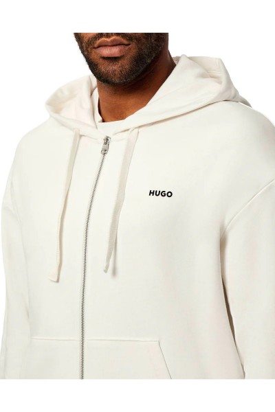 HUGO HOODIE IN COTTON TERRY WITH PRINTED LOGO WHITE 50548651-102