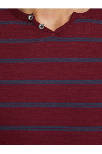 JACK & JONES JPRBEN STRIPE SPLIT NECK TEE PRE ZINFANDEL/SLIM