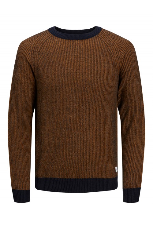 JACK & JONES JJPANNEL KNIT CREW NECK RUBBER/PLAITED 12220815