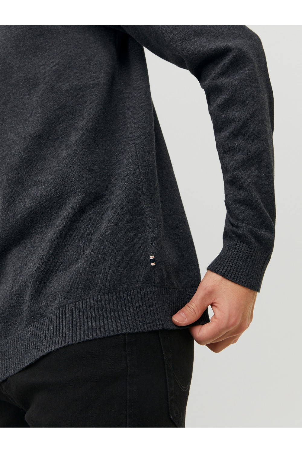 JACK & JONES BASIC KNIT CREW NECK DARK GREY MEANGE 12137190 