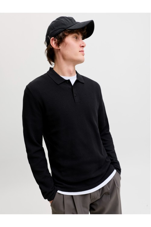 JACK & JONES AUSTIN KNIT LS POLO SN BLACK 12298308