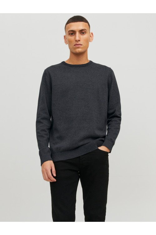 JACK & JONES BASIC KNIT CREW NECK DARK GREY MEANGE 12137190 