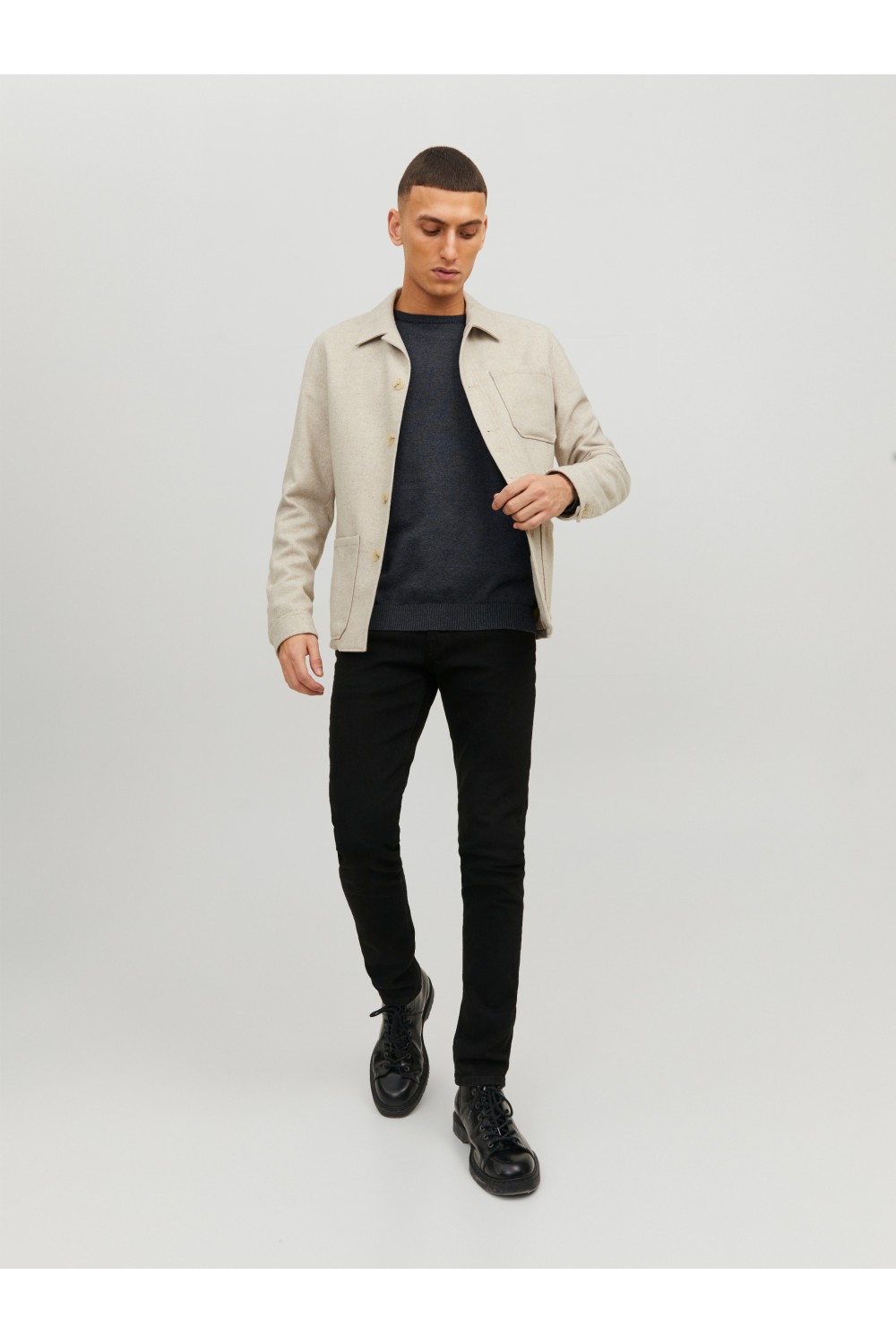JACK & JONES BASIC KNIT CREW NECK DARK GREY MEANGE 12137190 