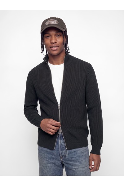JACK & JONES EPERFECT RIB KNIT FULL ZIP CARDIGAN SN BLACK 12298380