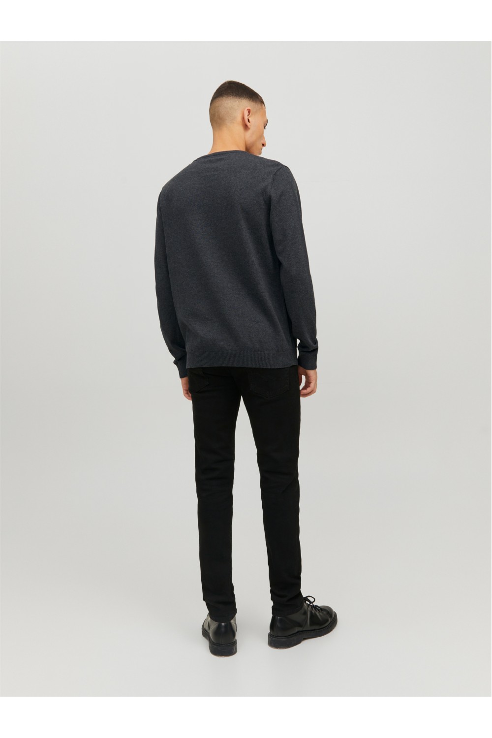 JACK & JONES BASIC KNIT CREW NECK DARK GREY MEANGE 12137190 