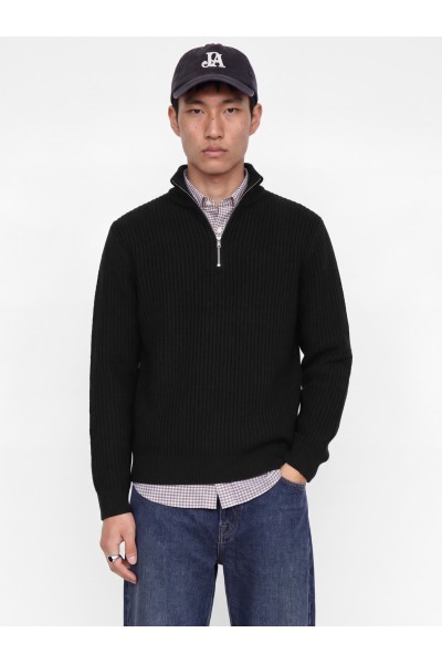 JACK & JONES SAGE KNIT HALF ZIP BLACK 12298501
