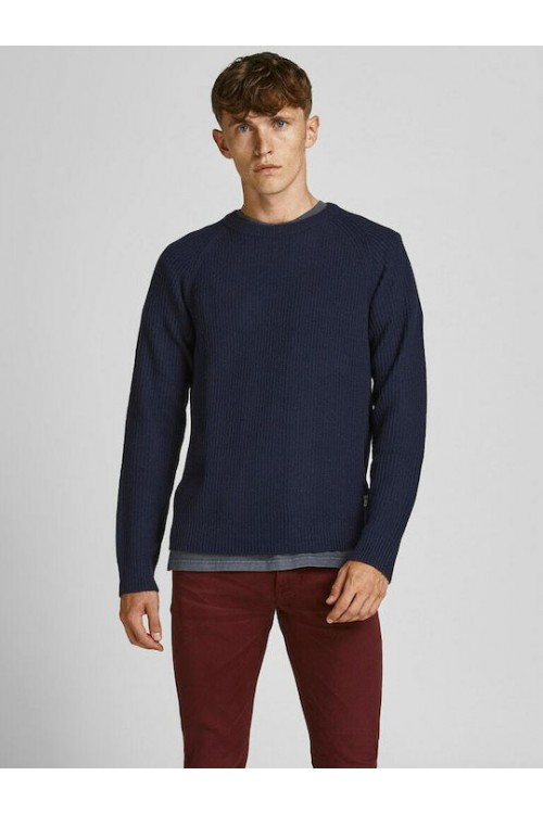 JACK & JONES JJPANNEL KNIT CREW NECK NAVY BLUE 12220815