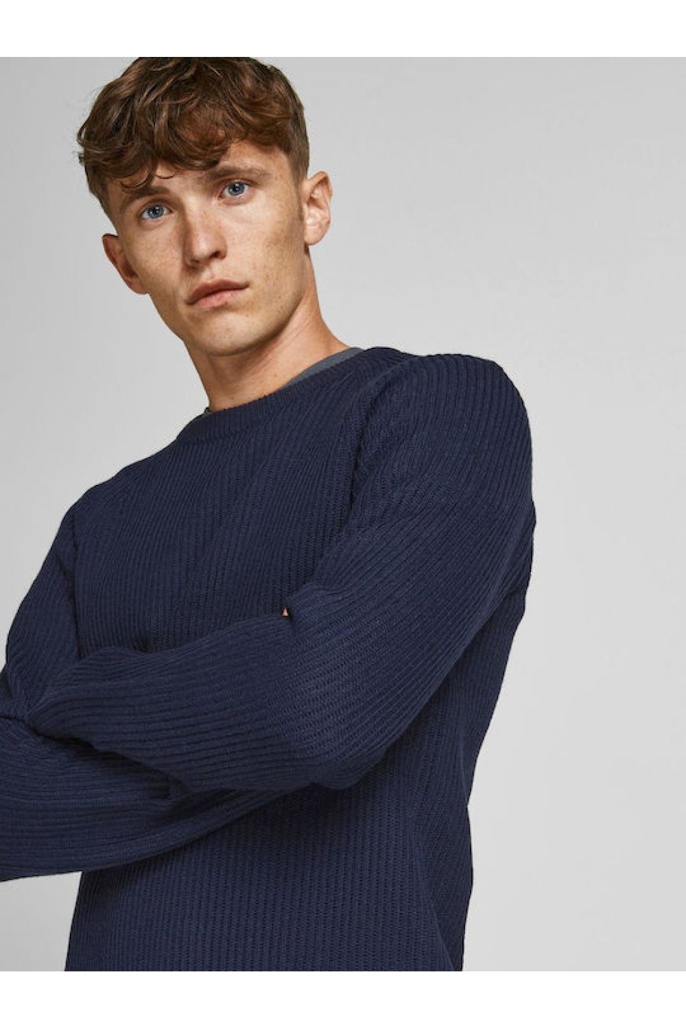 JACK & JONES JJPANNEL KNIT CREW NECK NAVY BLUE 12220815