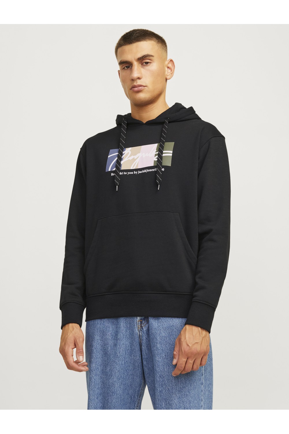 JACK & JONES PORTLAND BLOCK SWEAT HOOD LN BLACK 12262421