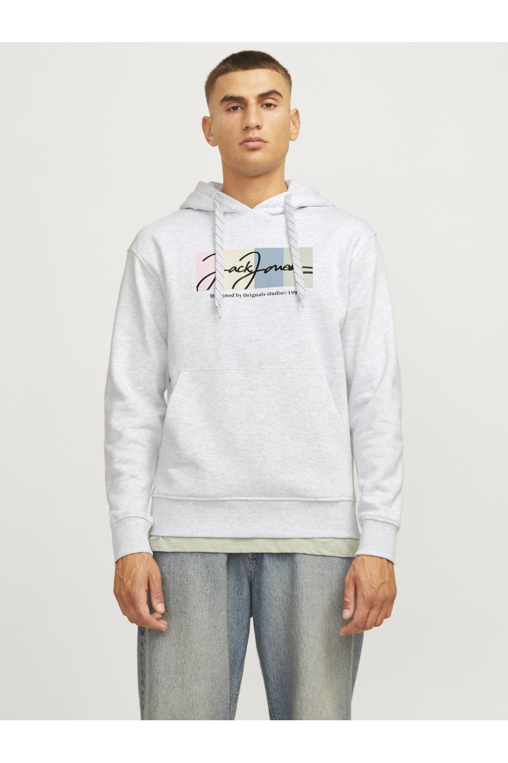 JACK & JONES PORTLAND BLOCK SWEAT HOOD LN LIGHT GREY 12262421