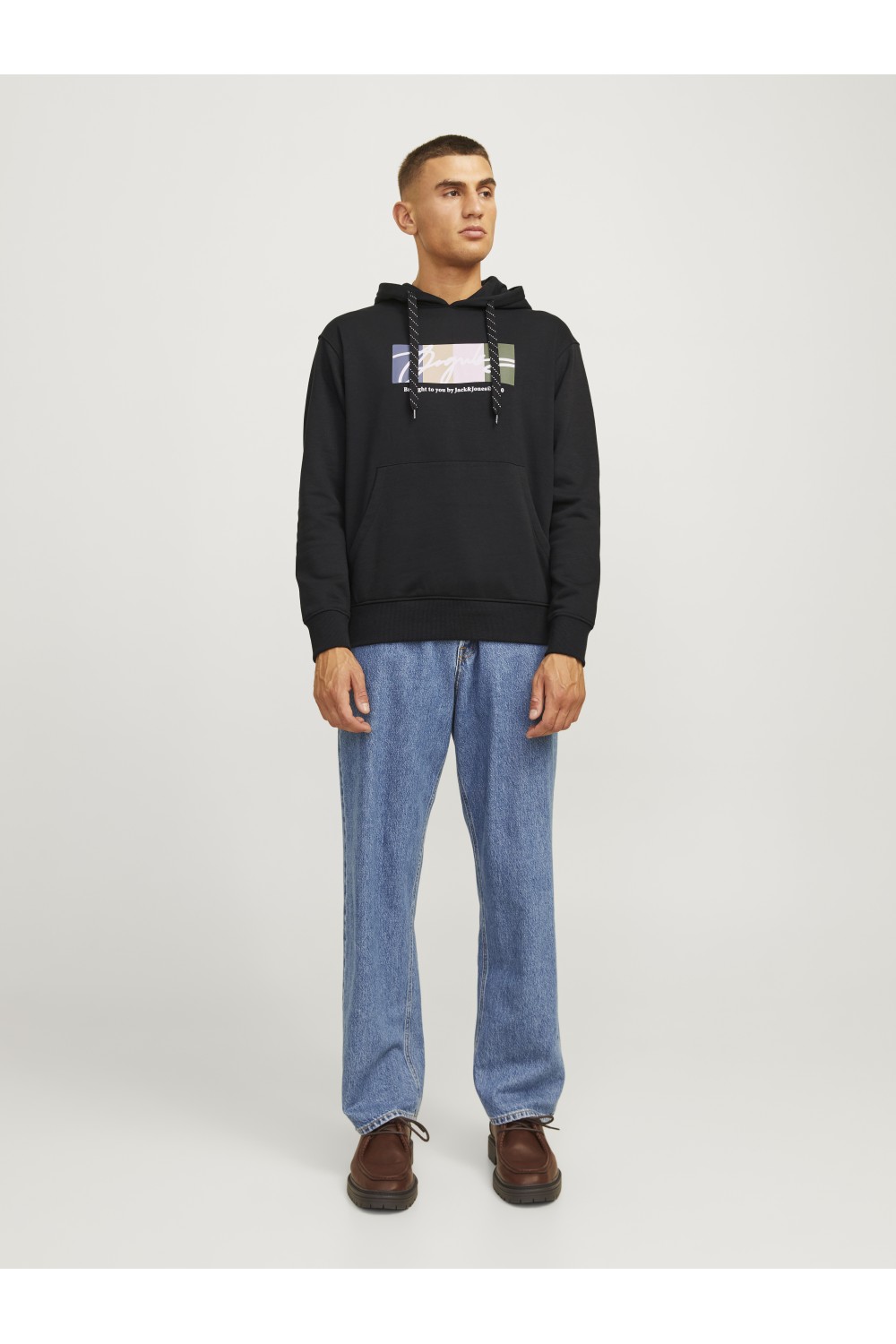 JACK & JONES PORTLAND BLOCK SWEAT HOOD LN BLACK 12262421