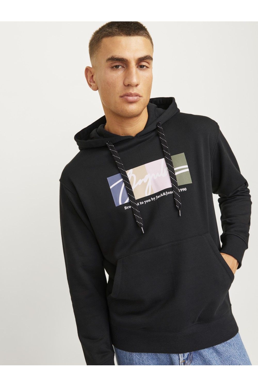 JACK & JONES PORTLAND BLOCK SWEAT HOOD LN BLACK 12262421